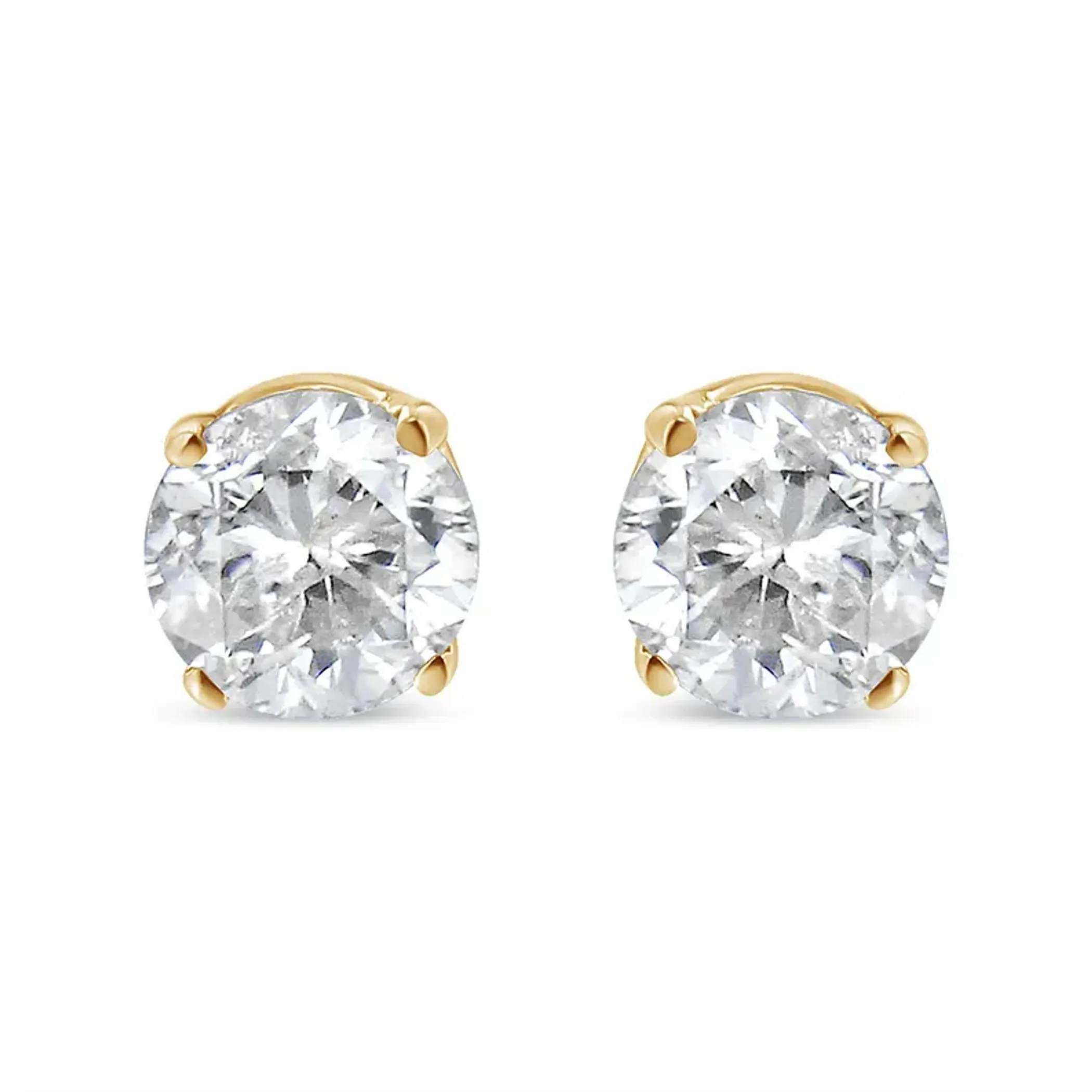 10K Yellow Gold 1/3 Cttw Round Brilliant-Cut Diamond Classic 4-Prong Stud Earrings (K-L Color, I1-I2 Clarity)