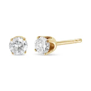 10K Yellow Gold 1/3 Cttw Round Brilliant-Cut Diamond Classic 4-Prong Stud Earrings (K-L Color, I1-I2 Clarity)