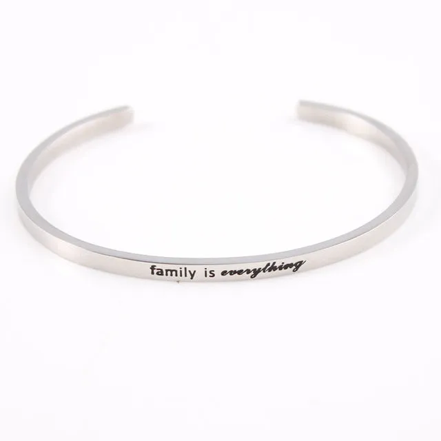 2017 New Stainless Steel Engraved Positive Inspirational Quote Hand Stamped Cuff Mantra Bracelet Bangle For Women Best Gifts