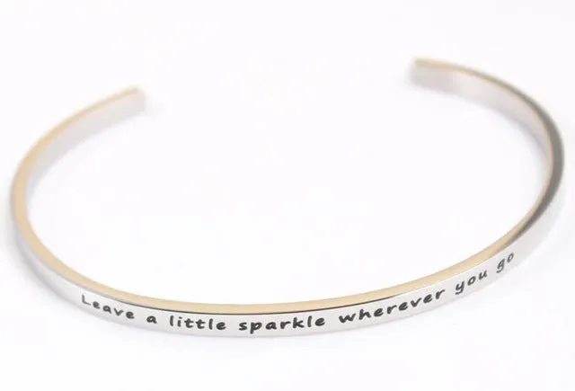 2017 New Stainless Steel Engraved Positive Inspirational Quote Hand Stamped Cuff Mantra Bracelet Bangle For Women Best Gifts