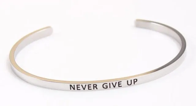 2017 New Stainless Steel Engraved Positive Inspirational Quote Hand Stamped Cuff Mantra Bracelet Bangle For Women Best Gifts