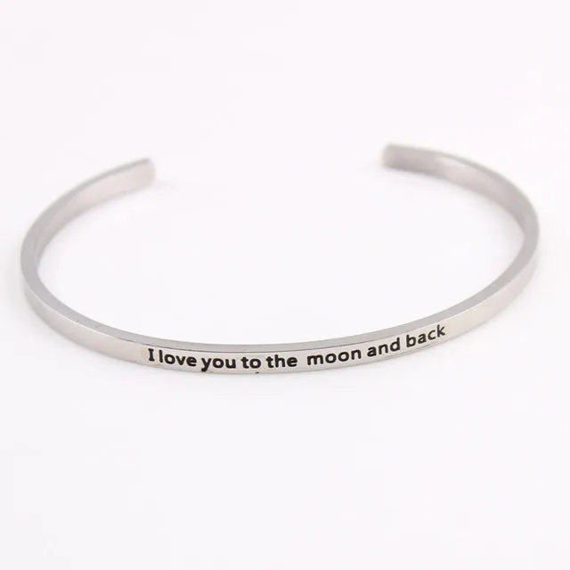 2017 New Stainless Steel Engraved Positive Inspirational Quote Hand Stamped Cuff Mantra Bracelet Bangle For Women Best Gifts