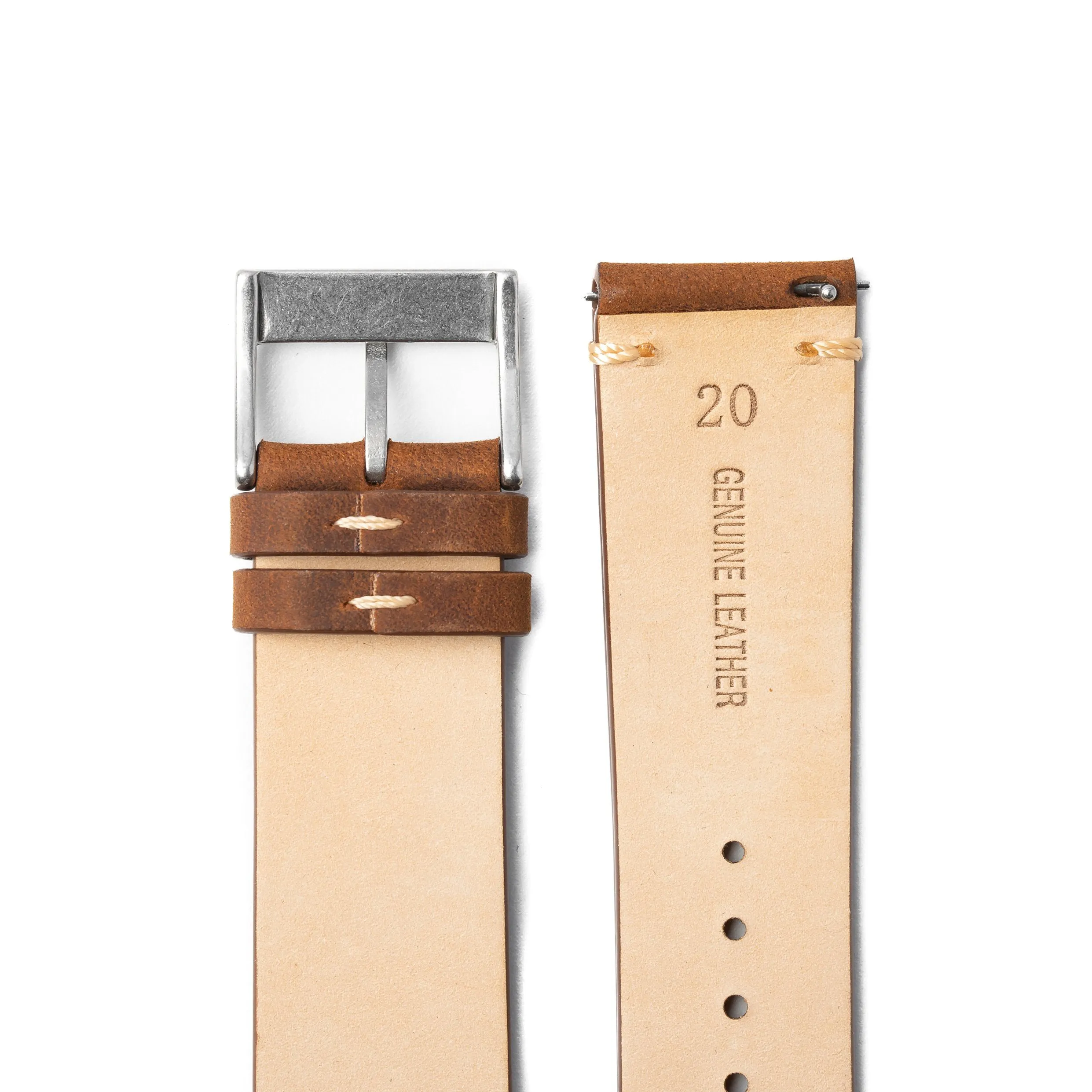 20mm Quick Release Simple Stitch Leather Watch Strap