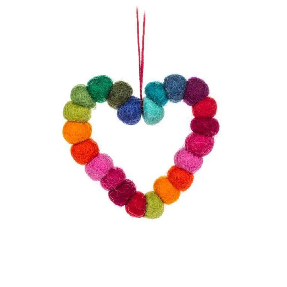 Abbott Ornament - Rainbow PomPom Heart