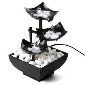 ABOUT SPACE Water Fountain for Home Decor - 3 Tier Table Top Indoor Outdoor Showpiece Fountain for Living Room, Table Decor, Bedroom, Office - Water Circulation Metal Fountain Ornament(H 21 cm, Black)