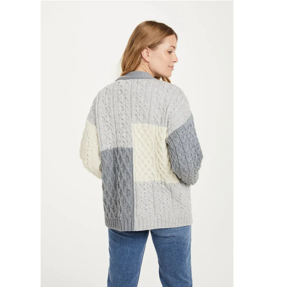 Aran Patchwork Cardigan - 3 Colour Feather Grey/Ocean Grey/Classic Aran