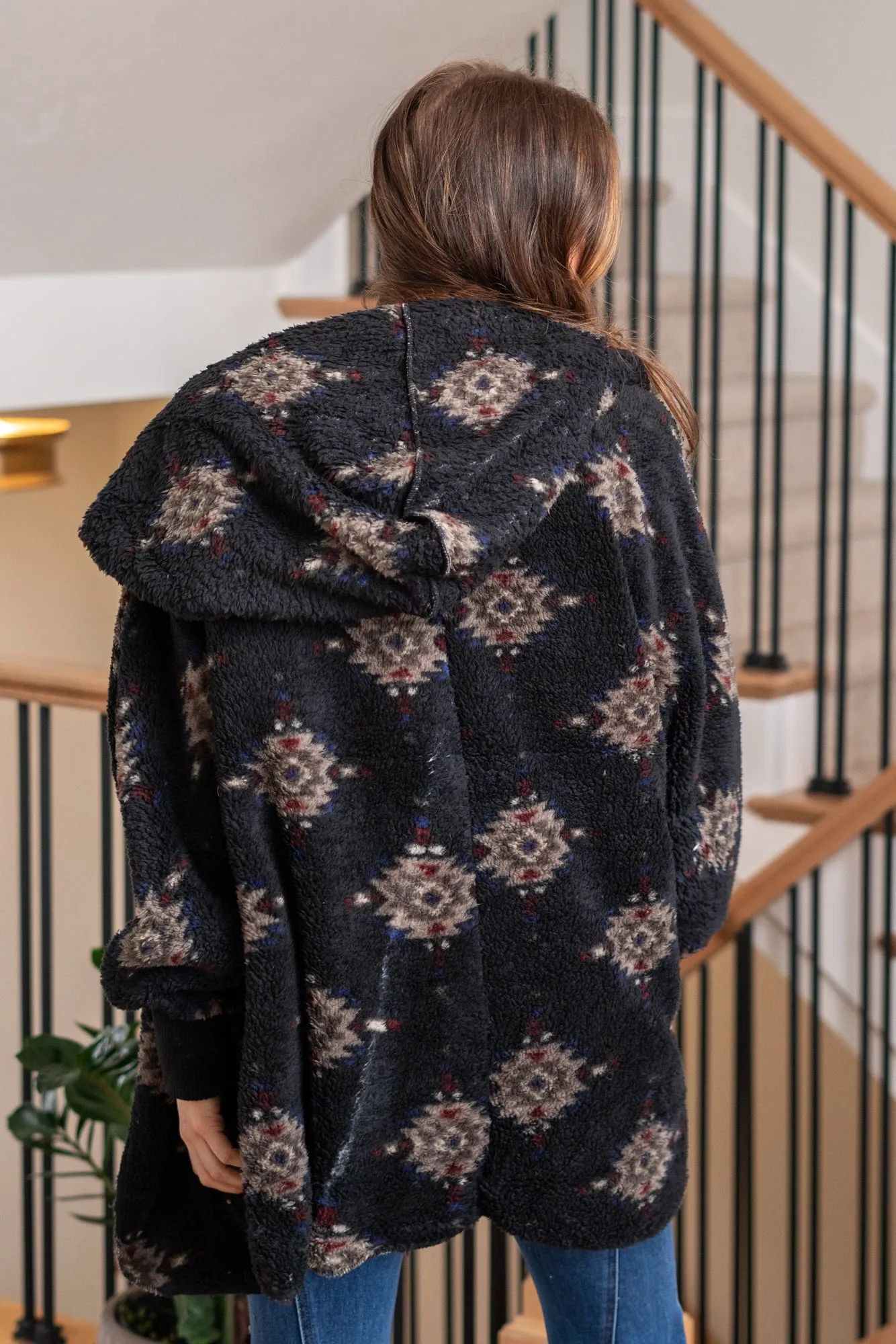 Aztec Print Sherpa - Black