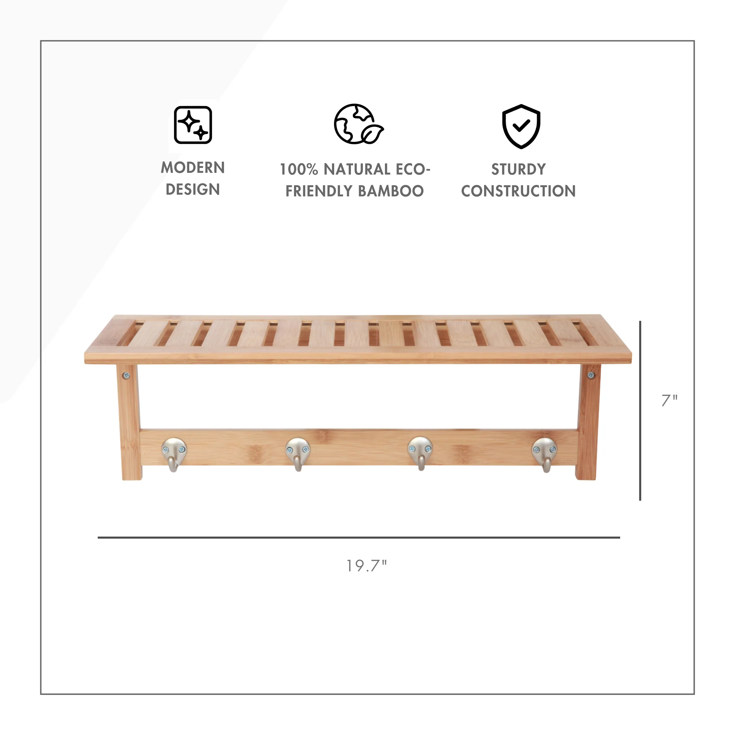 Bamboo Stainless Steel Towel Wall Hooks with Shelf