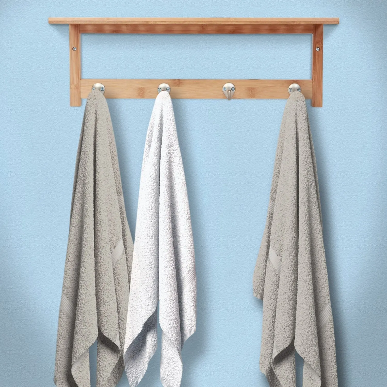 Bamboo Stainless Steel Towel Wall Hooks with Shelf