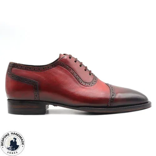 Bespoke Men's Handmade Genuine Red Leather Lace Up Oxford Toe Cap Stylish Men's Shoes