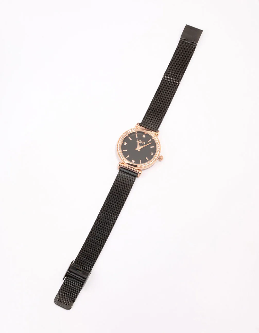 Black Crystal Bezel Mesh Watch