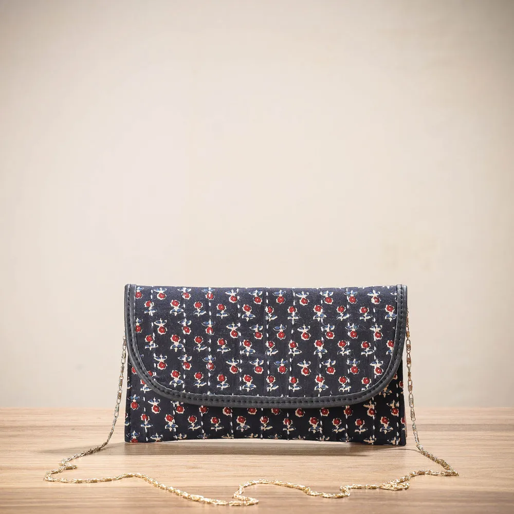 Black - Marudhara Printed Cotton Running Stitch Clutch