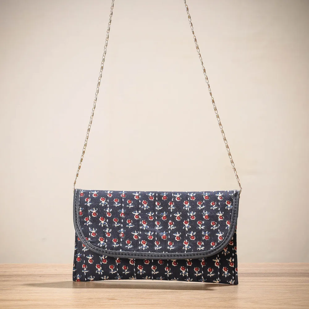 Black - Marudhara Printed Cotton Running Stitch Clutch