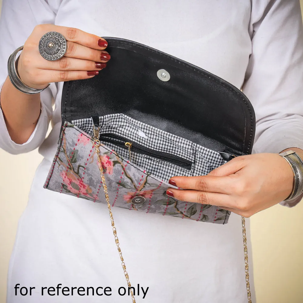 Black - Marudhara Printed Cotton Running Stitch Clutch