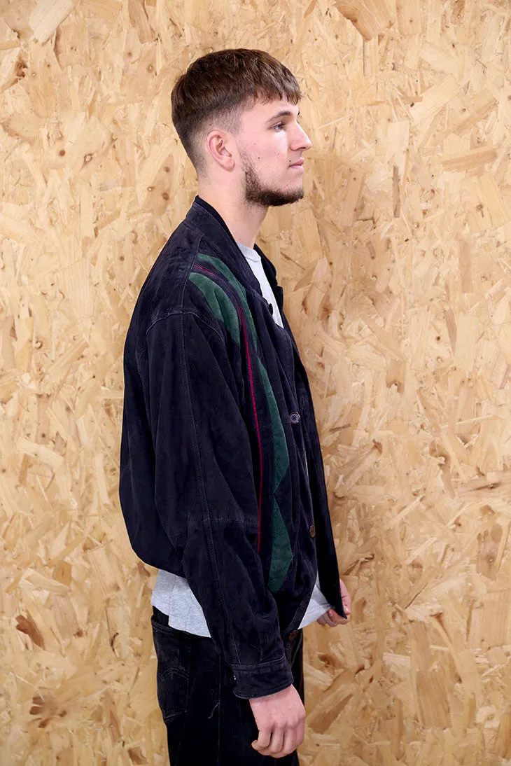 Black Panelled Suede Bomber Jacket