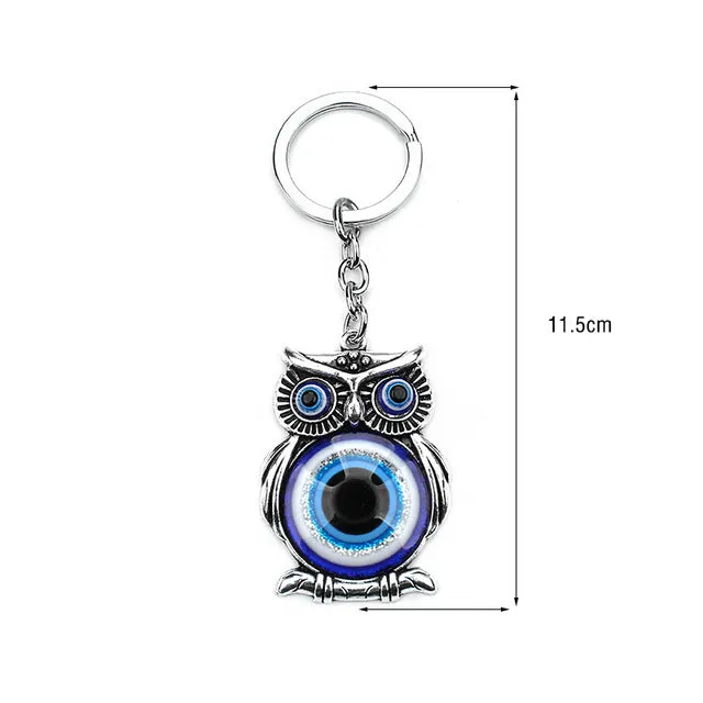 Blue Evil Eye Owl Lucky Charm Protection Tassel Hanger Crystals Car Feng Shui Keychain