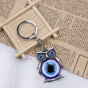 Blue Evil Eye Owl Lucky Charm Protection Tassel Hanger Crystals Car Feng Shui Keychain