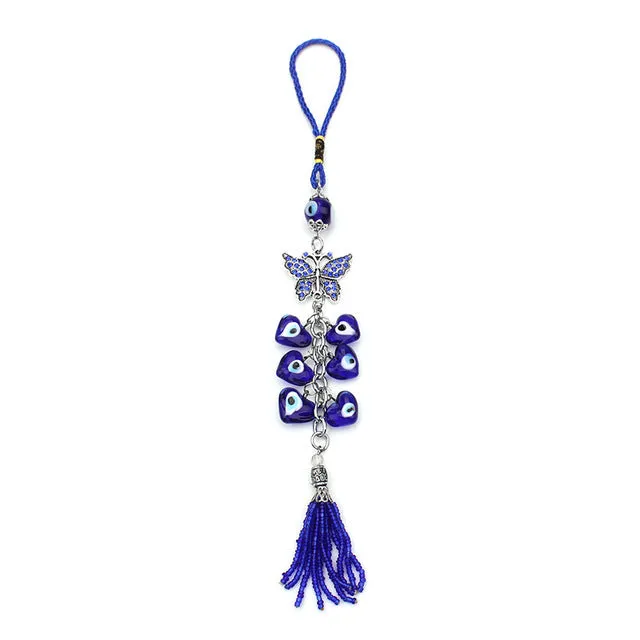 Blue Evil Eye Owl Lucky Charm Protection Tassel Hanger Crystals Car Feng Shui Keychain