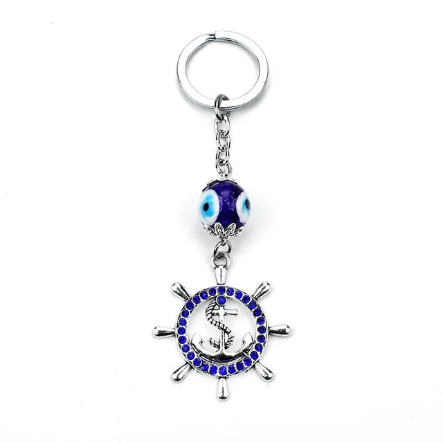 Blue Evil Eye Owl Lucky Charm Protection Tassel Hanger Crystals Car Feng Shui Keychain