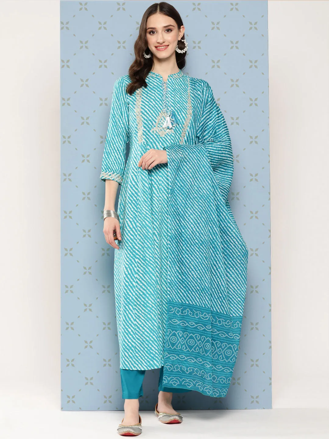 Blue Leheriya Dupatta Set