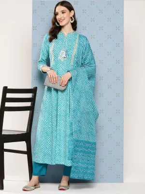 Blue Leheriya Dupatta Set