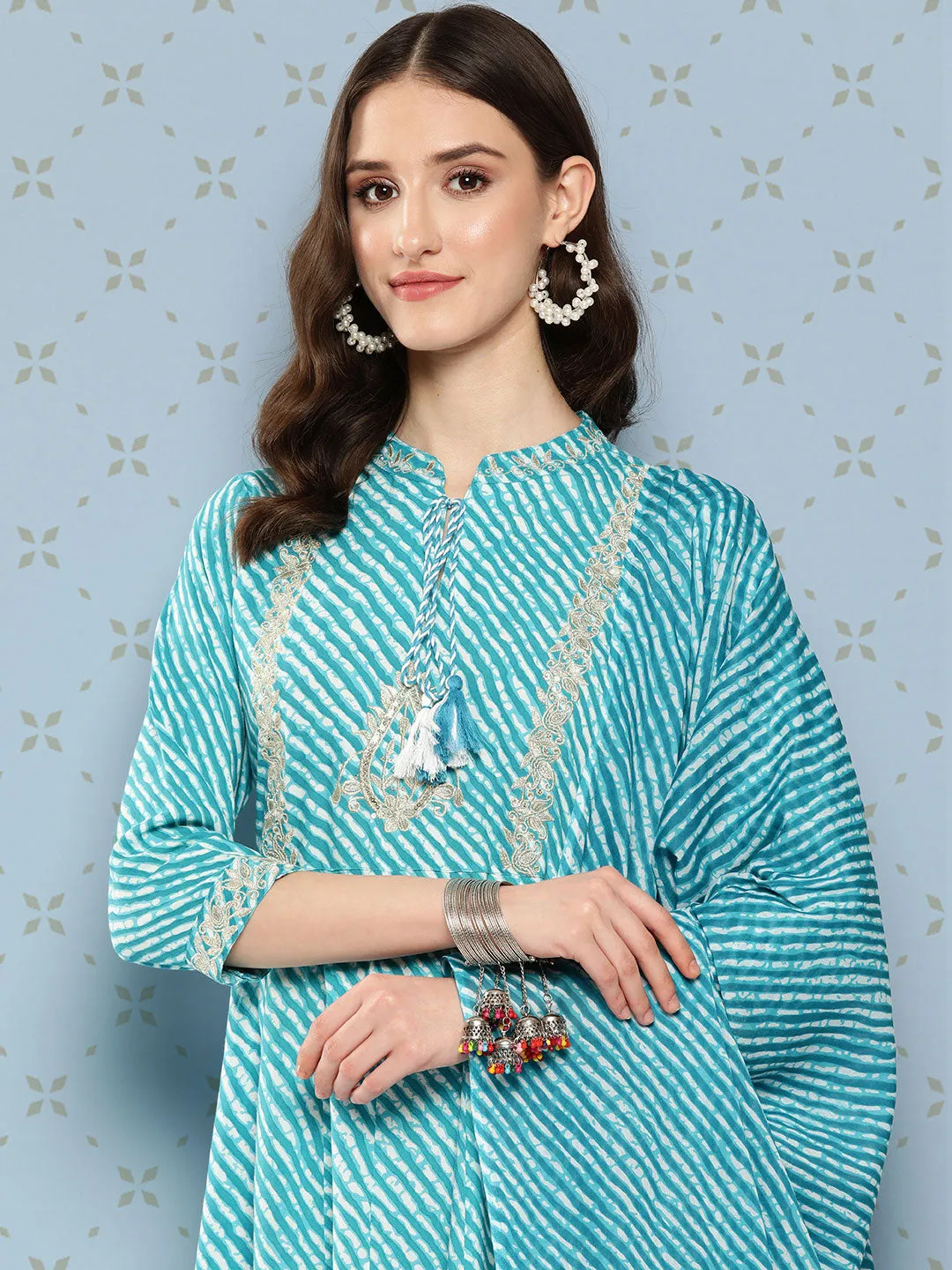 Blue Leheriya Dupatta Set