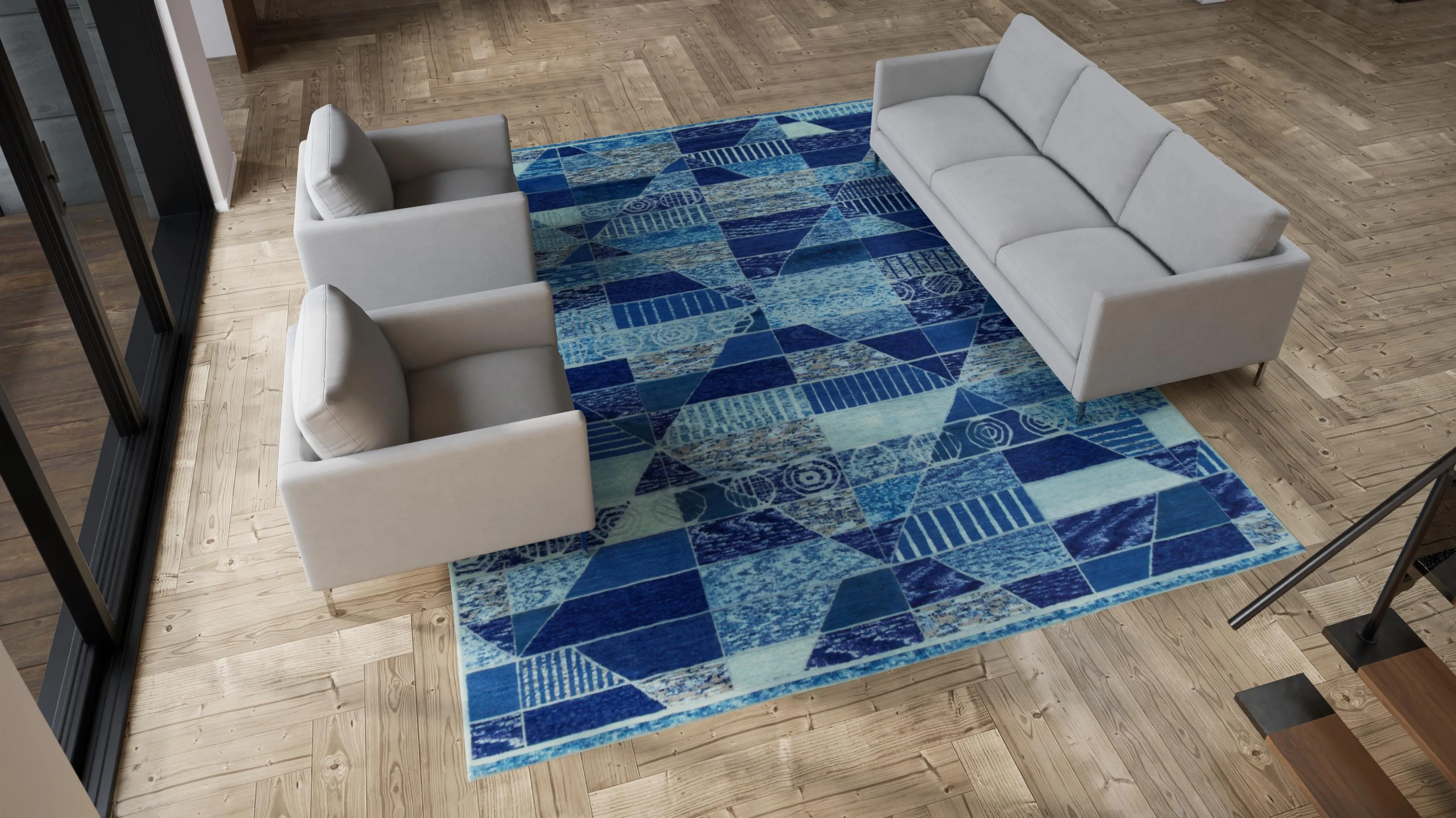 Blue Modern Wool Rug - 9'10" x 12'4"