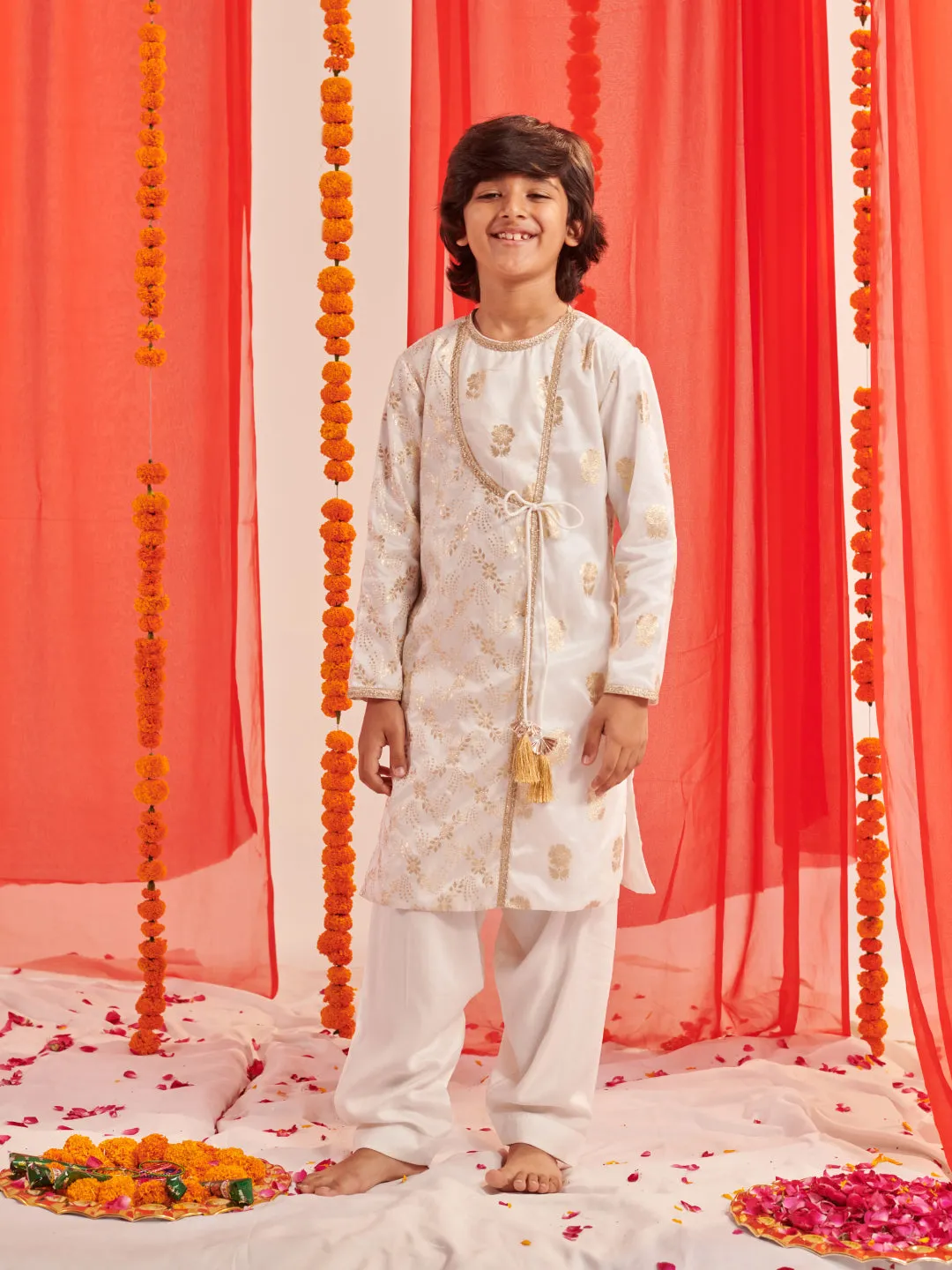 Boys Floral Regular Kurta With Trousers