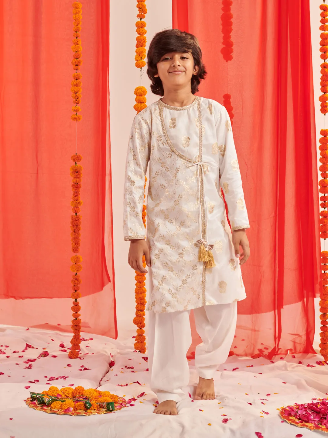 Boys Floral Regular Kurta With Trousers