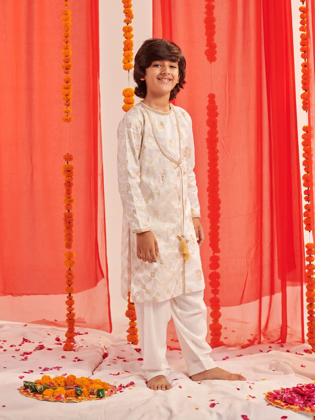 Boys Floral Regular Kurta With Trousers