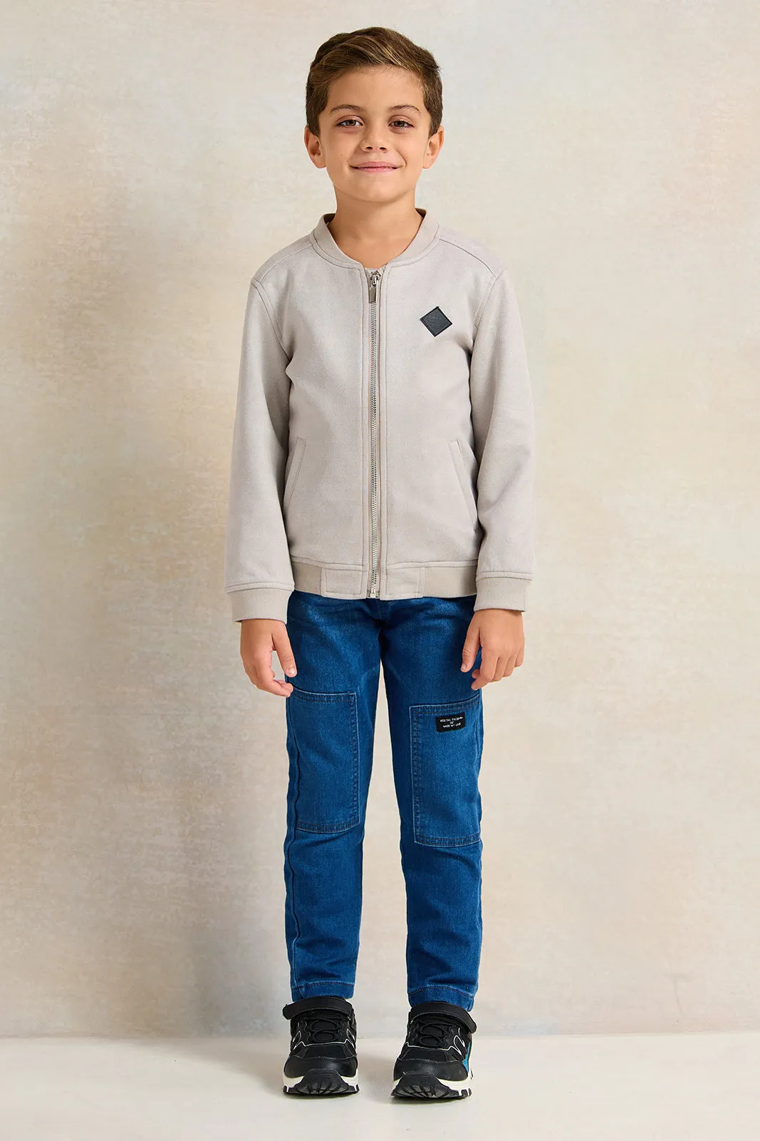 Boys Grey Suade Bomber Jacket