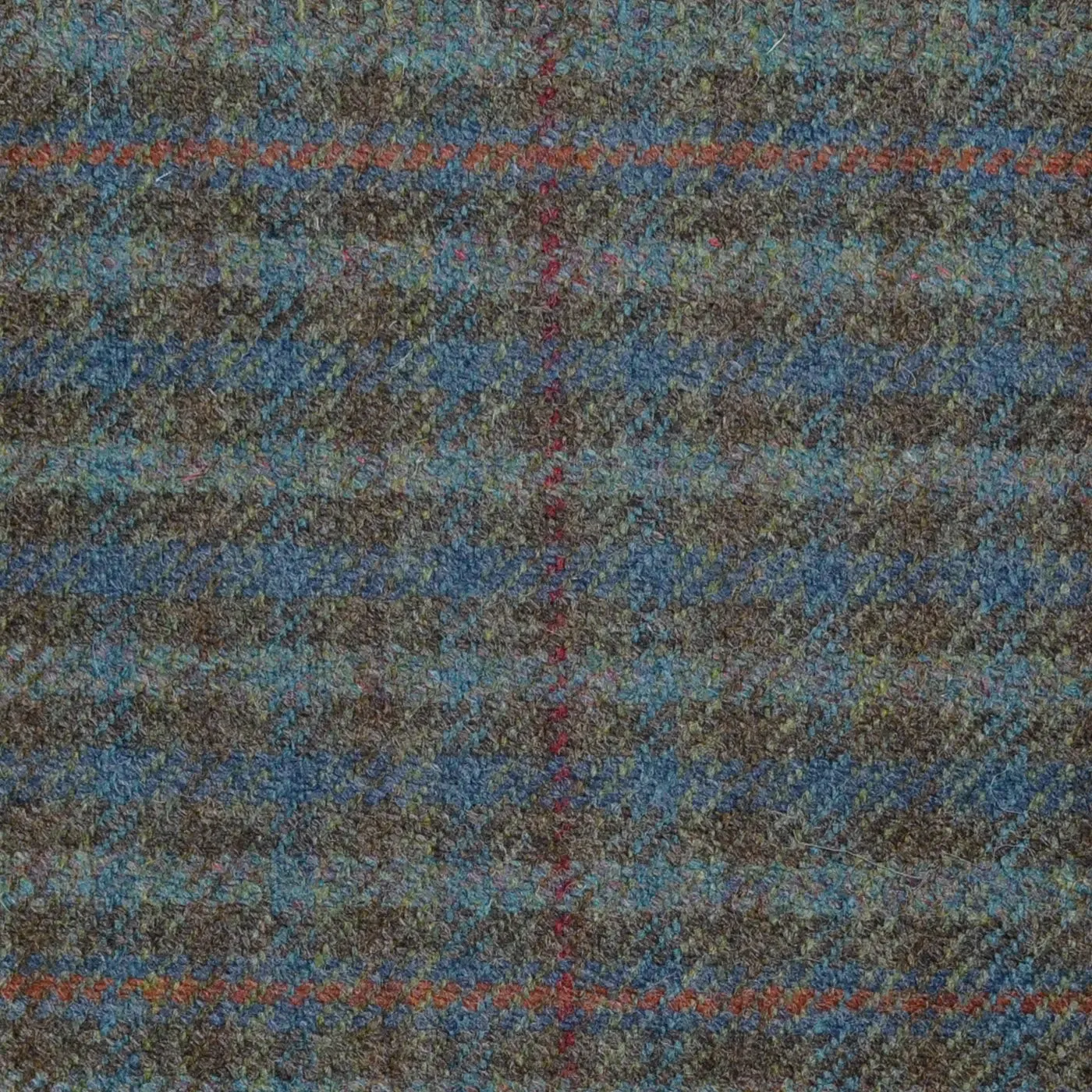 Brown and Teal Herringbone with Red, Blue Multi Check Tweed