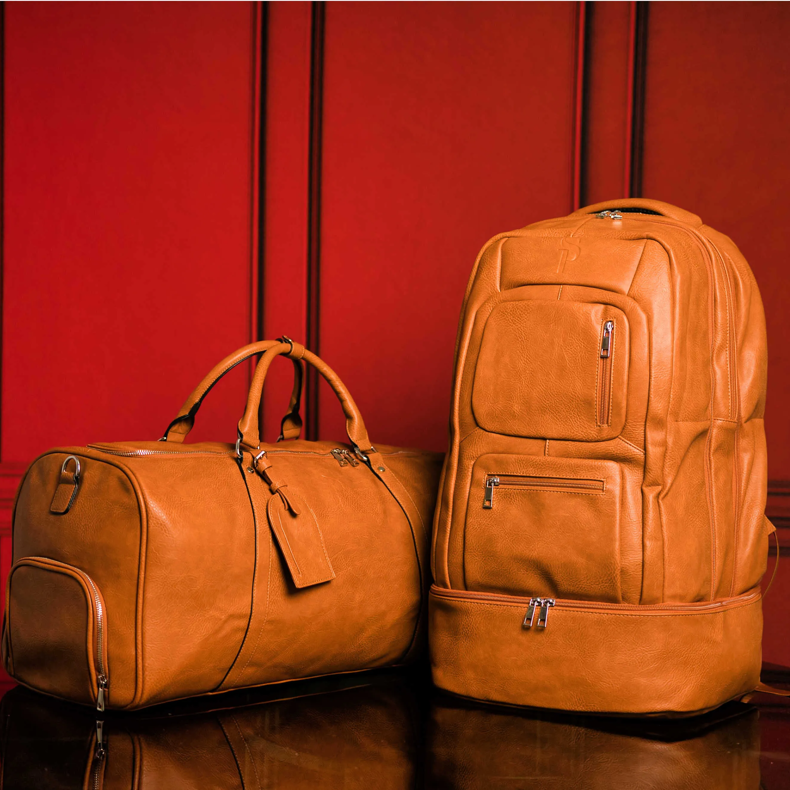 Brown Tumbled Leather 3 Bag Set