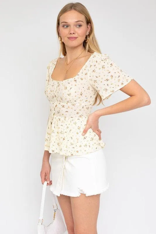 Button Down Ditsy Print Top