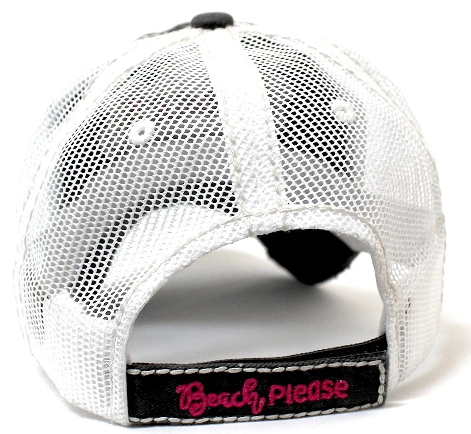 CAPS 'N VINTAGE Women's Beach Please Patch Embroidery Mesh Back Baseball Hat-Blk