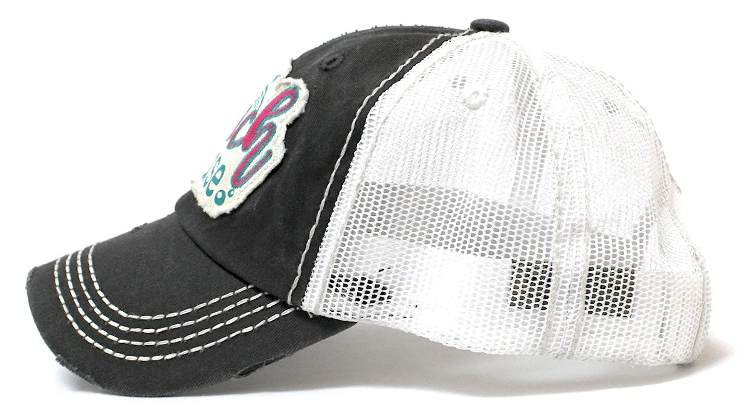 CAPS 'N VINTAGE Women's Beach Please Patch Embroidery Mesh Back Baseball Hat-Blk