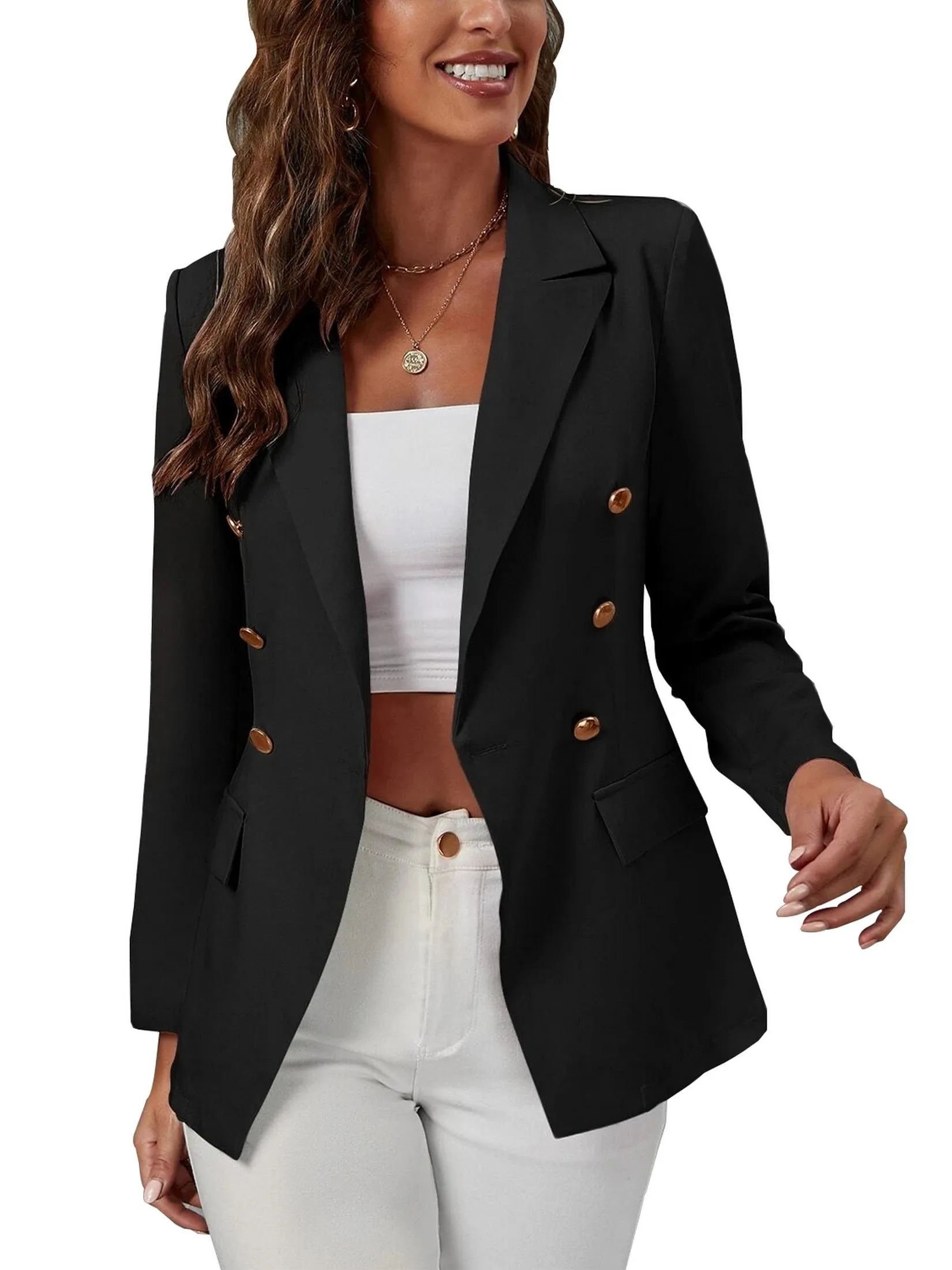 Casual Blazer Slim Fit Double Breasted Work Office Blazer Solid Button Coat