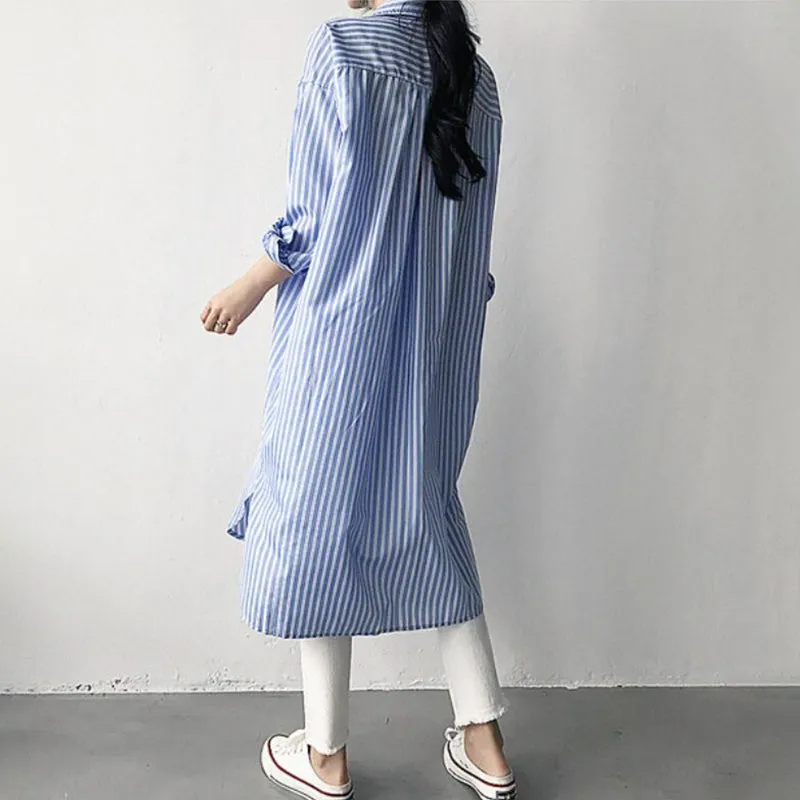 Casual Striped Button Down Style Tea-Length Dresses