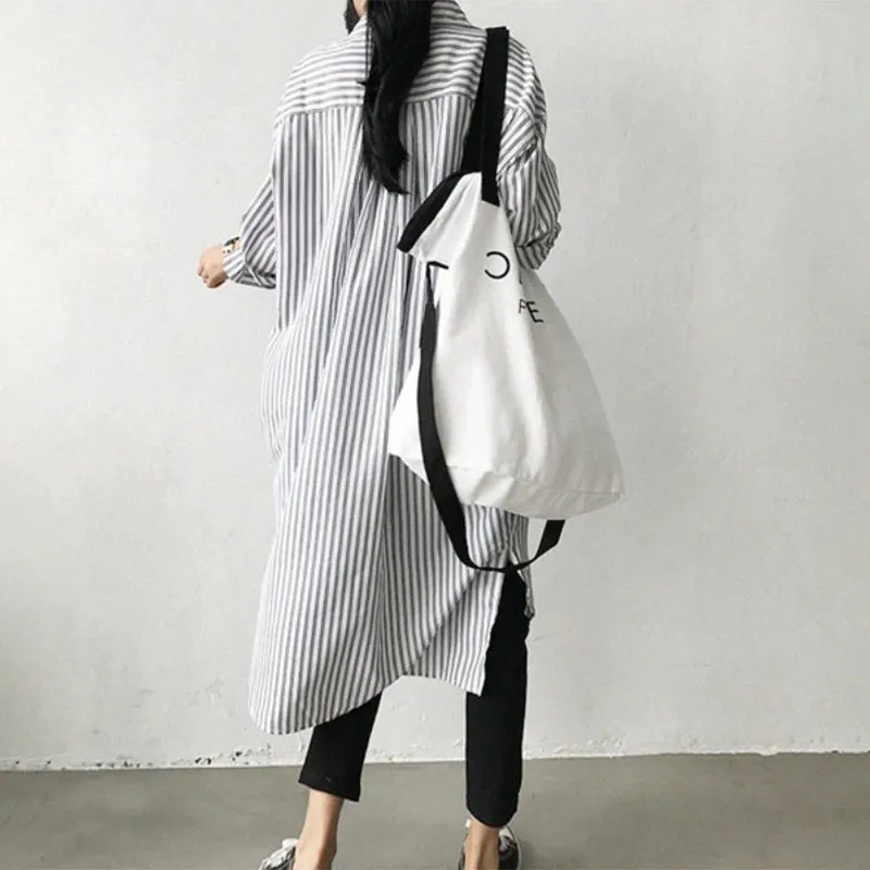 Casual Striped Button Down Style Tea-Length Dresses