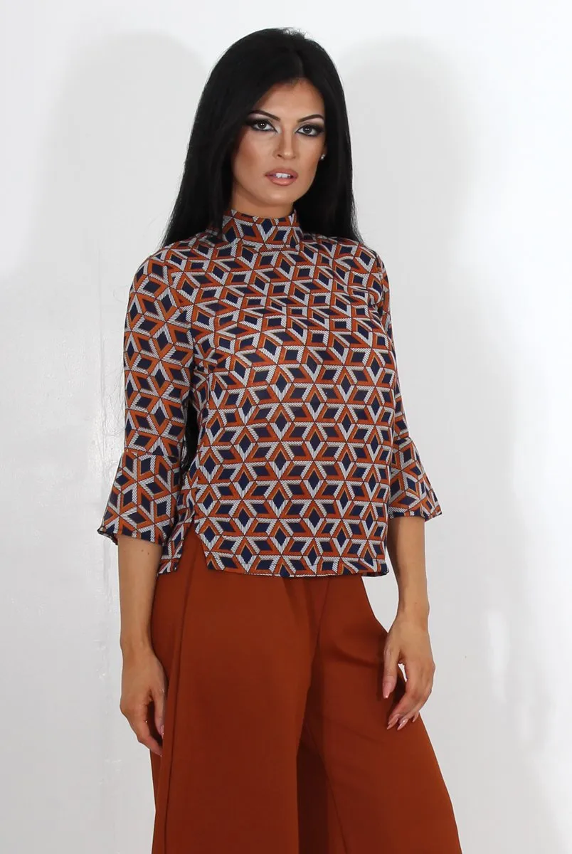 Celest Navy & Rust Print Top