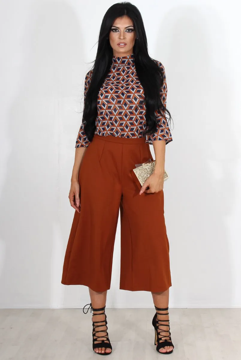 Celest Navy & Rust Print Top