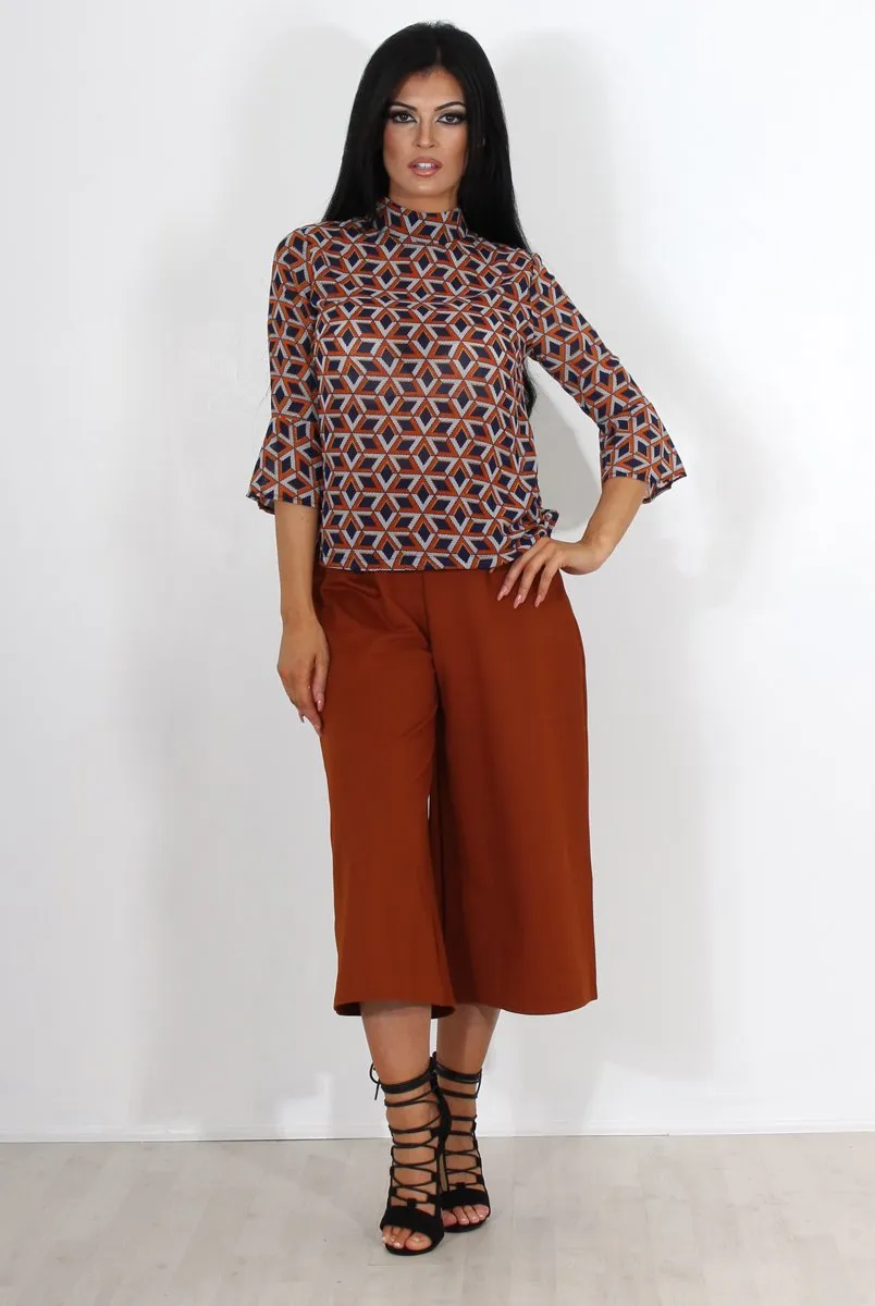 Celest Navy & Rust Print Top