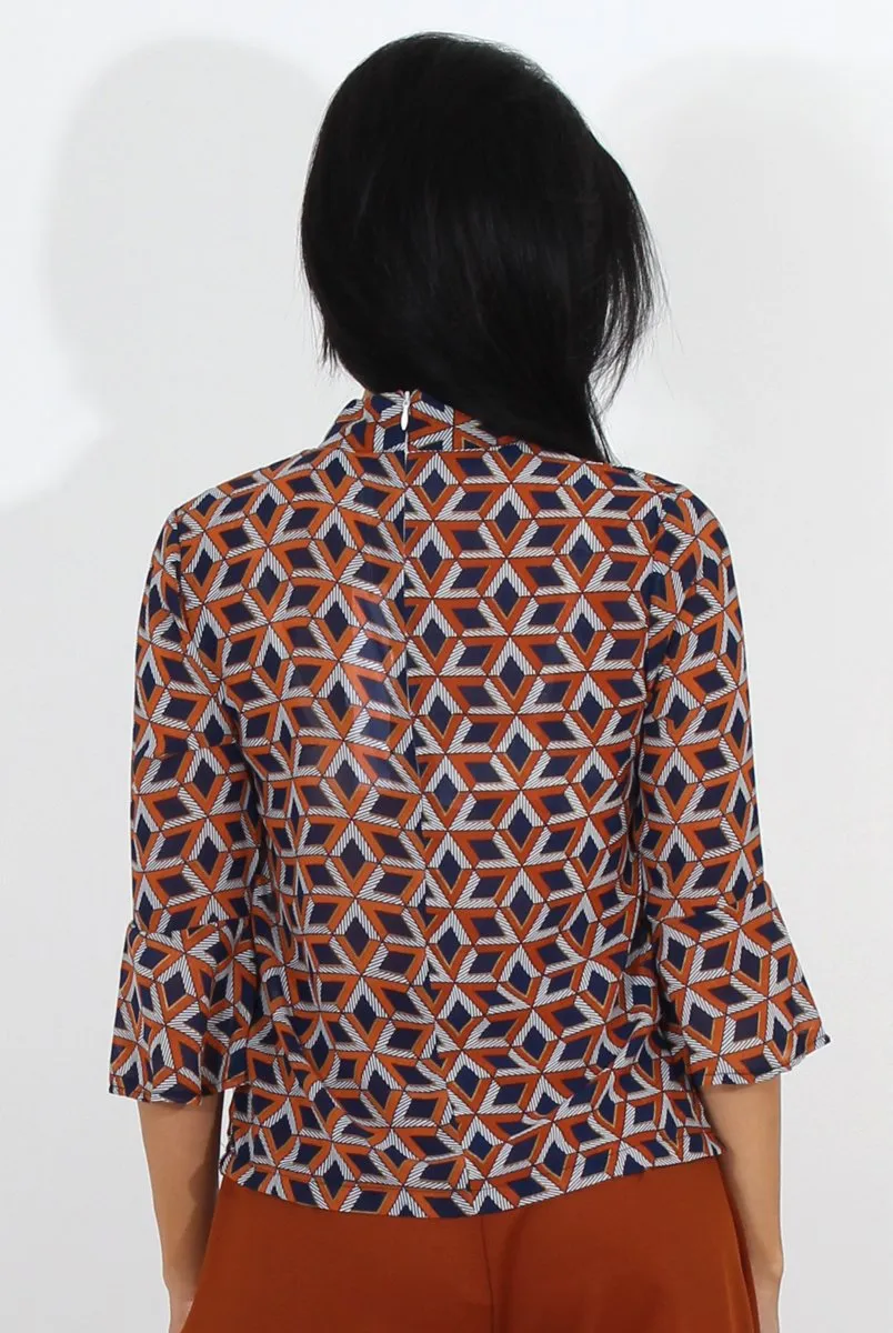 Celest Navy & Rust Print Top