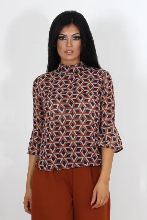 Celest Navy & Rust Print Top