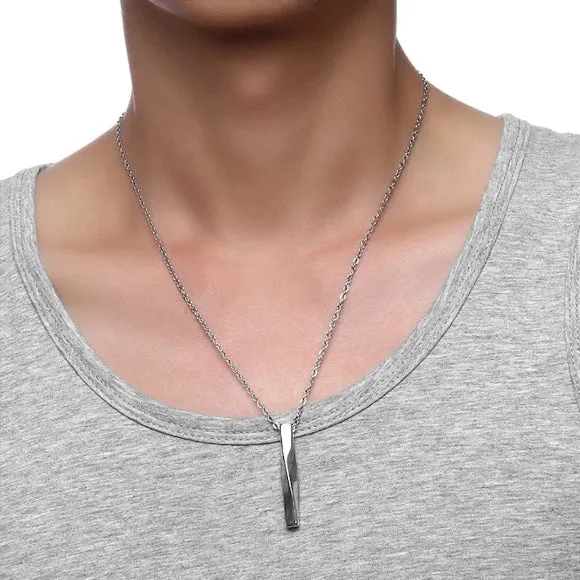 Classy Men Twisted Bar Pendant Necklace