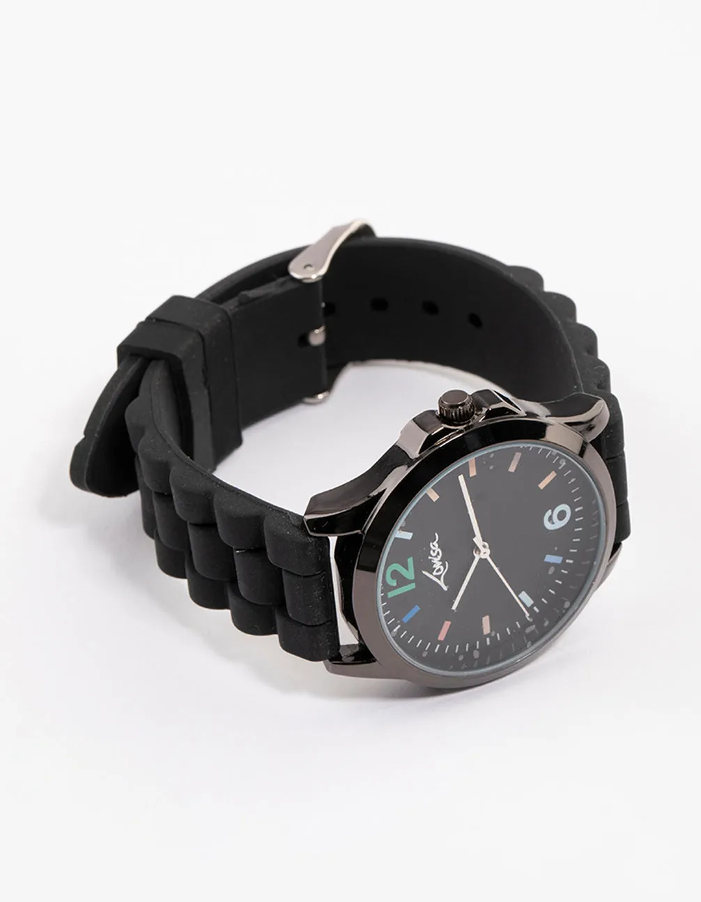 Coated Black Silicone Rainbow Face Watch