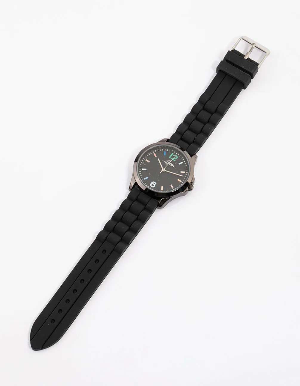 Coated Black Silicone Rainbow Face Watch