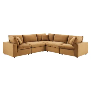 Commix Down  Filled Overstuffed Performance Velvet 5-Piece Sectional Sofa