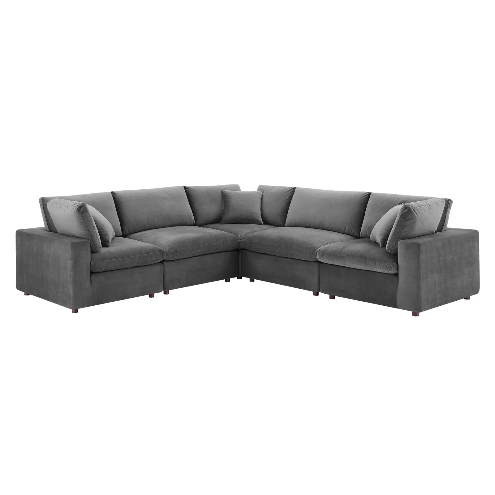 Commix Down  Filled Overstuffed Performance Velvet 5-Piece Sectional Sofa