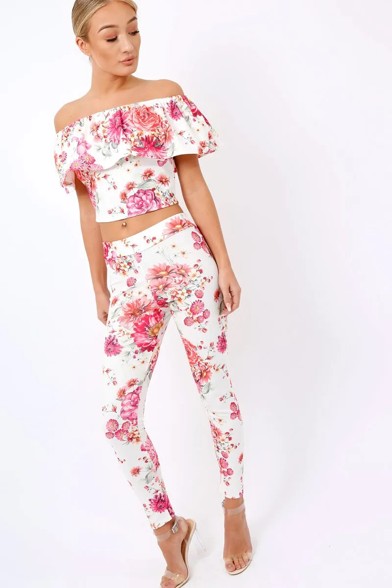 Cream Floral Tapered Trousers - Minnie